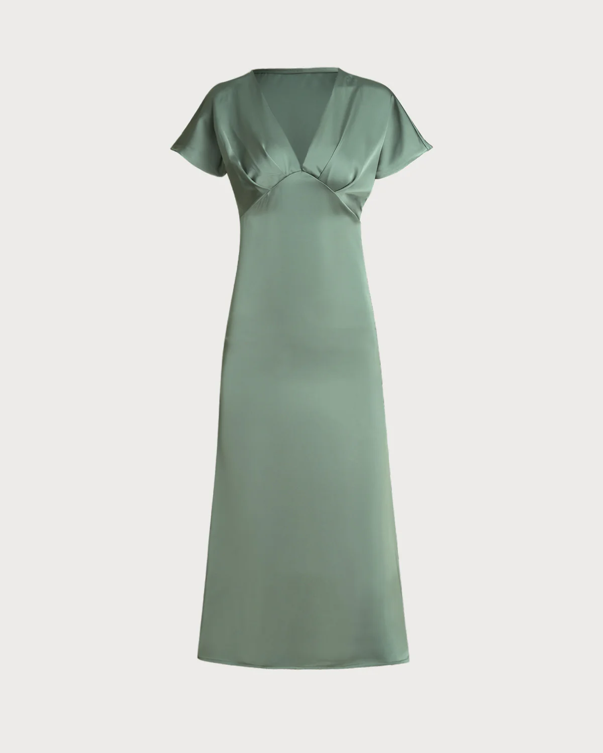 Green Satin V Neck A-Line Midi Dress - Image 6