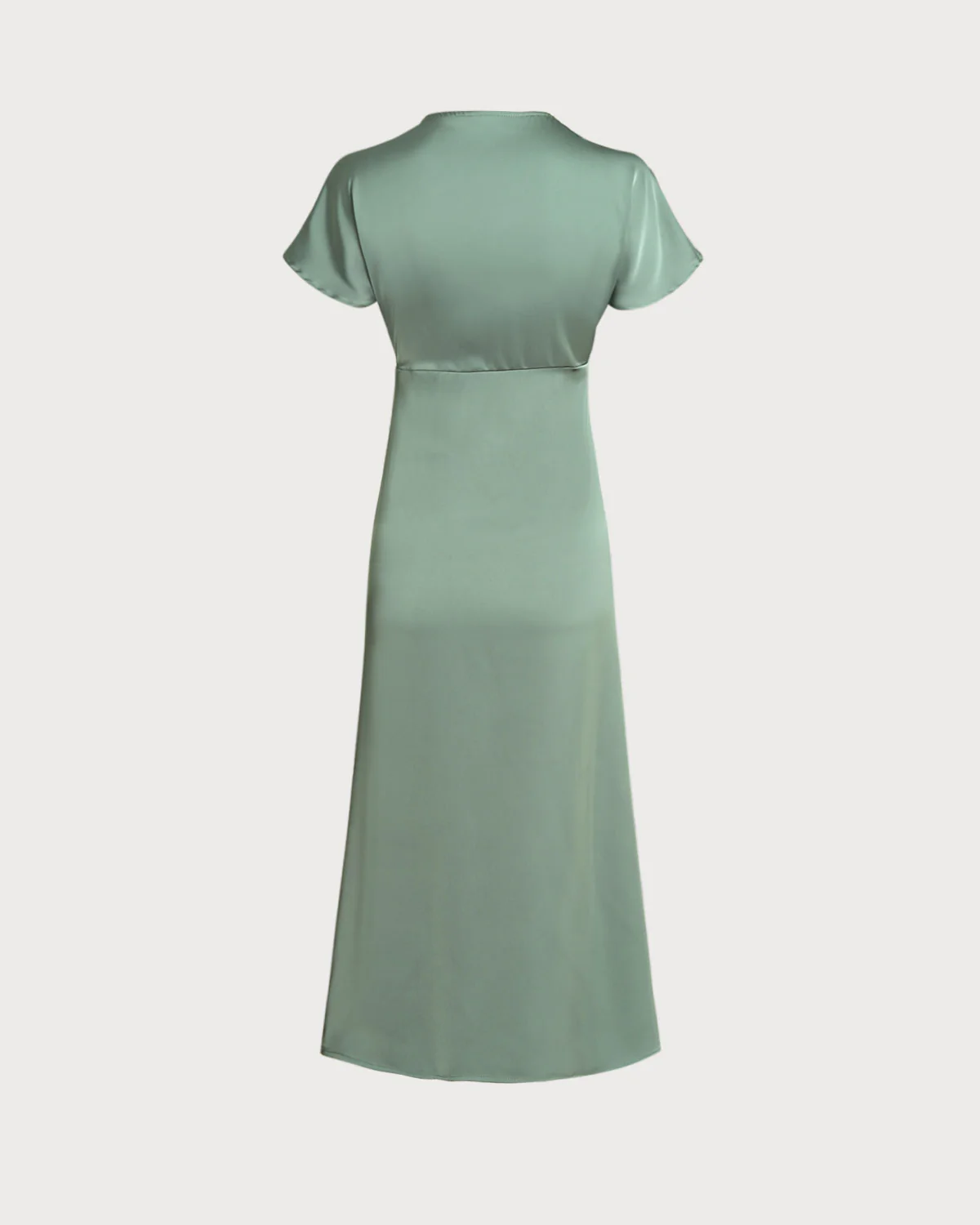 Green Satin V Neck A-Line Midi Dress - Image 7
