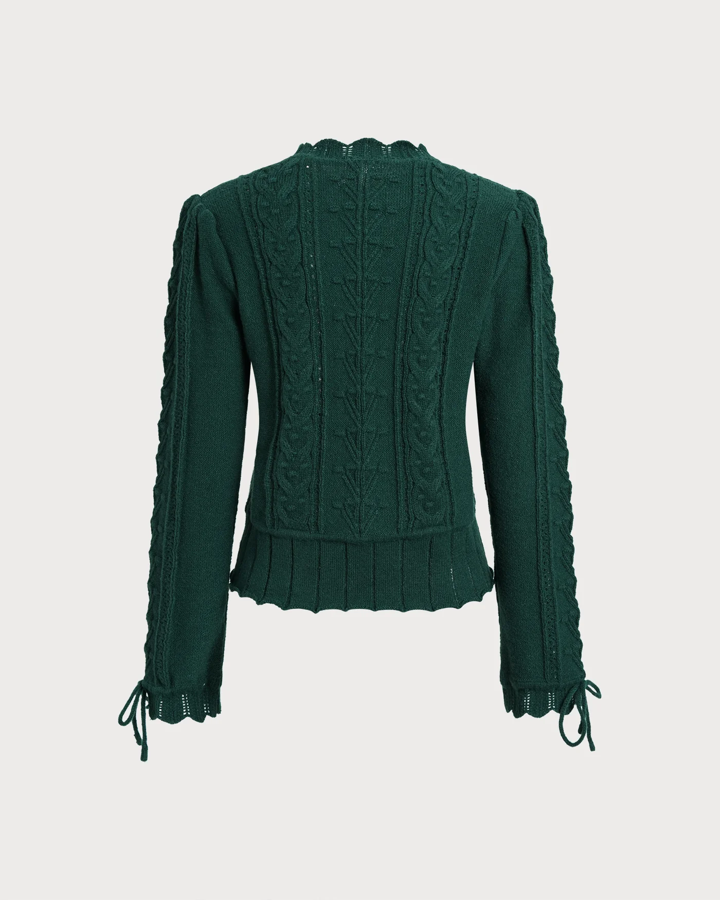 Green Scalloped Lantern Sleeve Sweater - Image 2