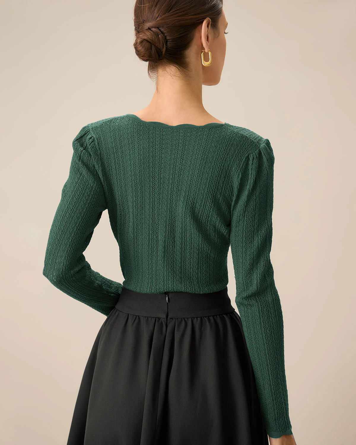 Green Scalloped Slim Sweater - Image 3