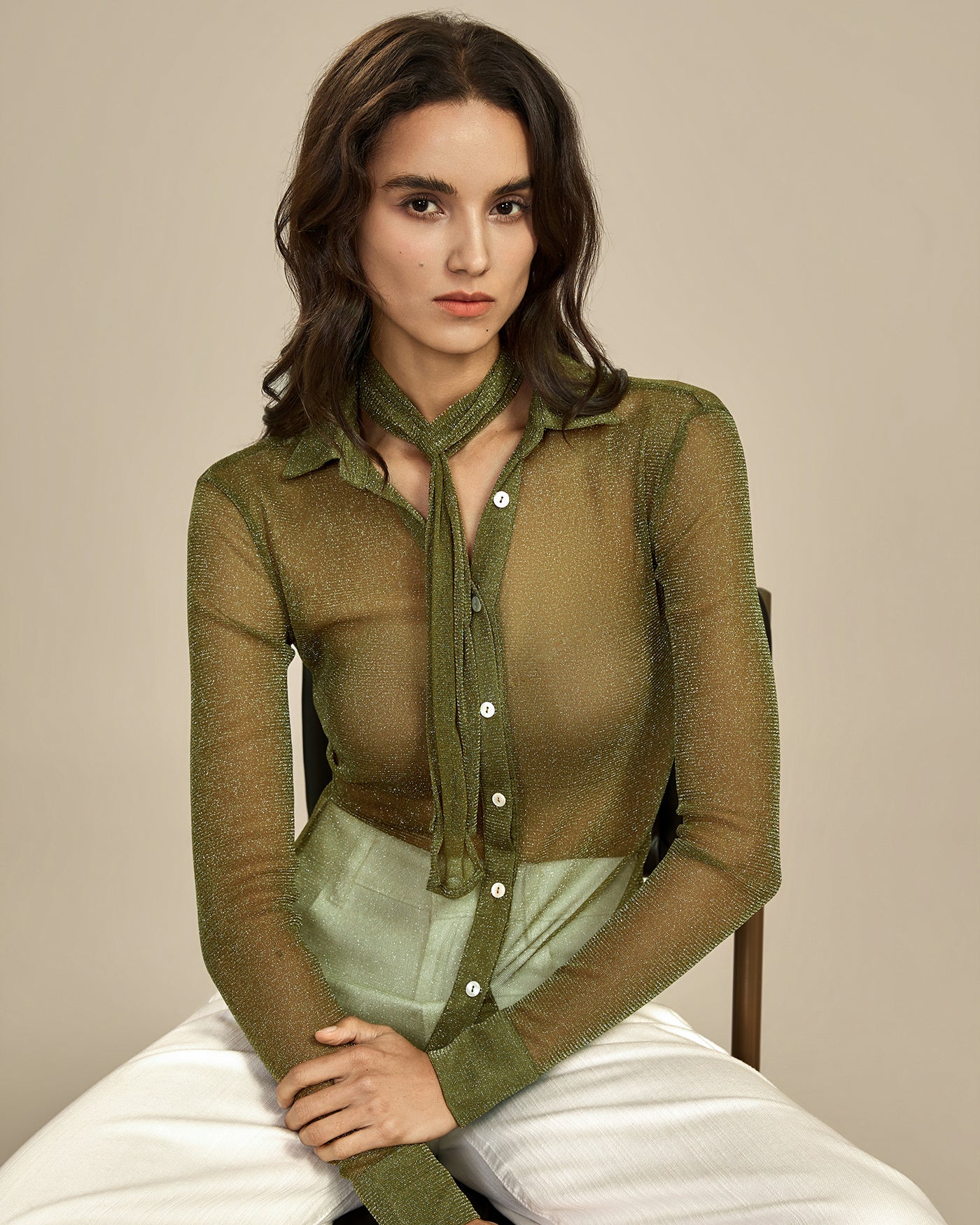 Green See Through Collar Shirt - Image 3