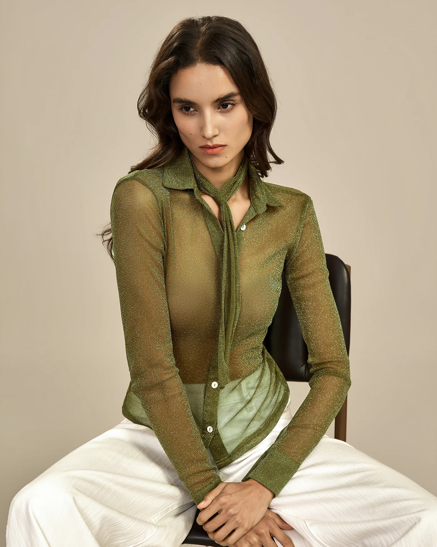Green See Through Collar Shirt - Image 4