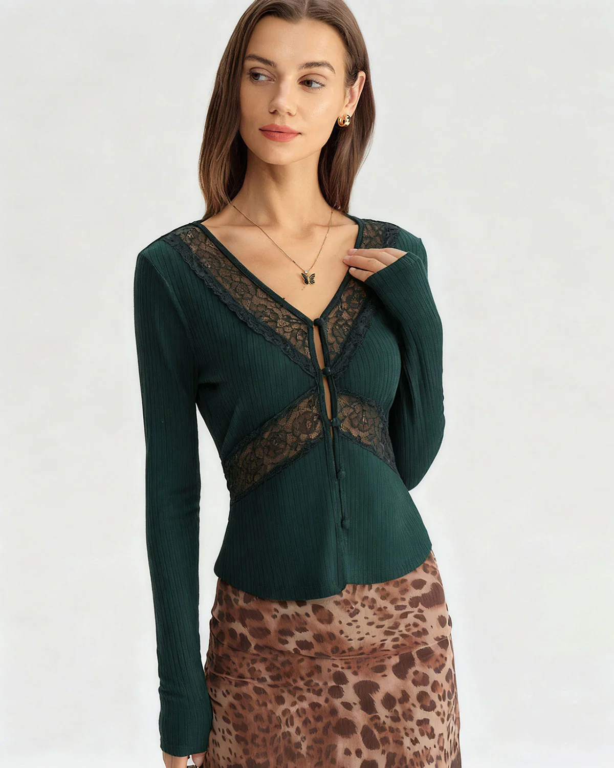 Green See Through Slim Knit Tee - Image 3