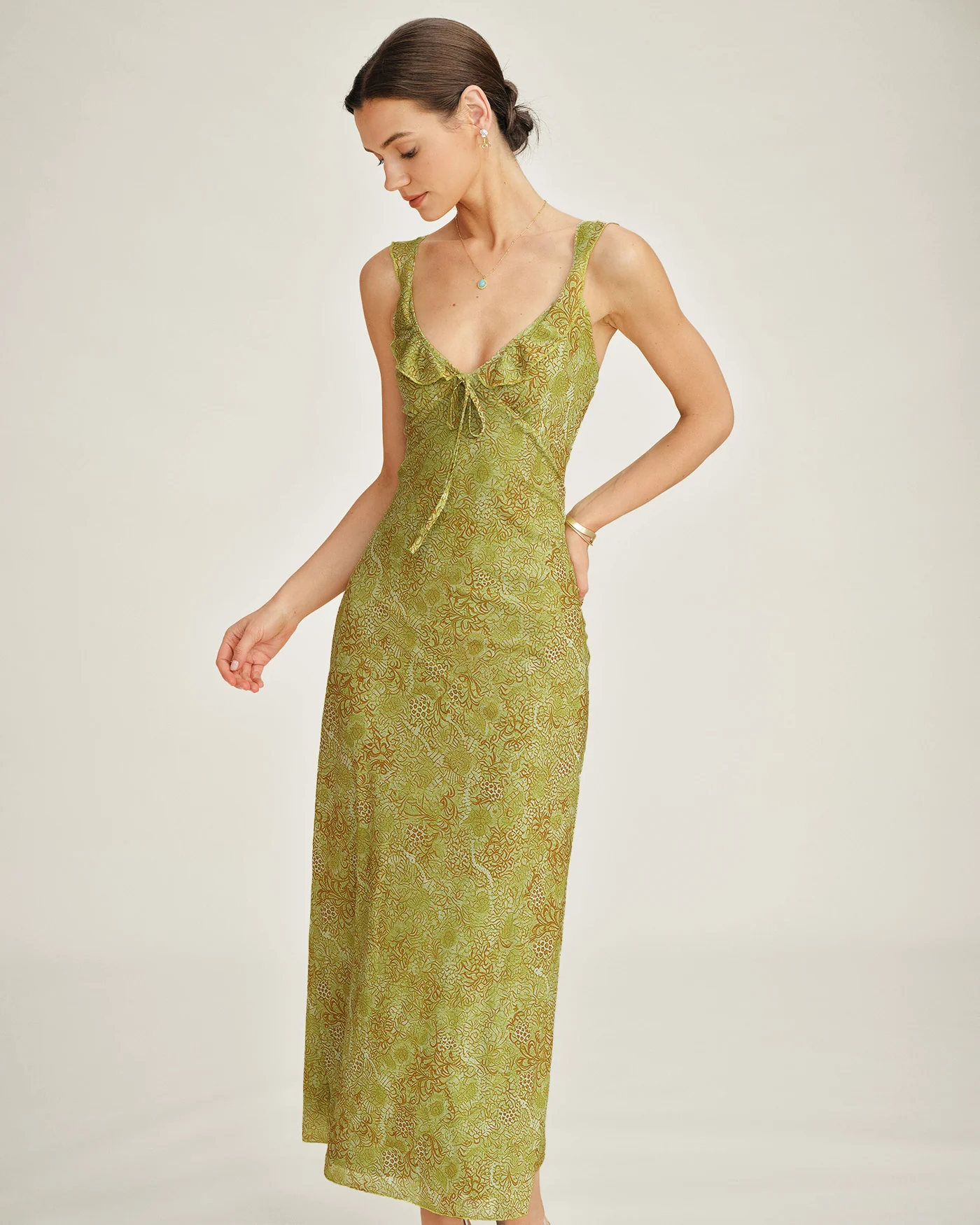 Green Sleeveless Floral Slip Maxi Dress - Image 4