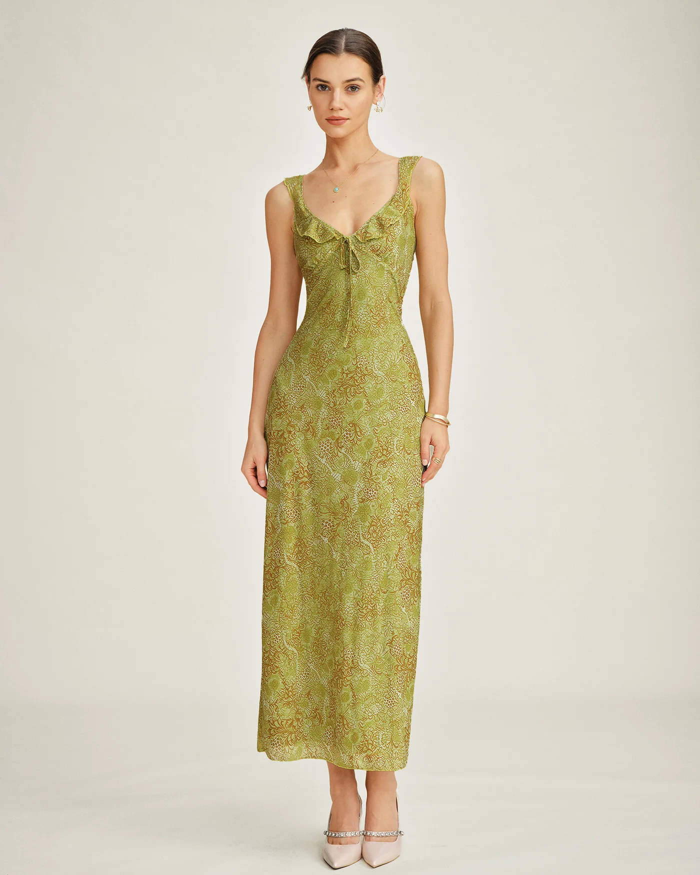 Green Sleeveless Floral Slip Maxi Dress - Image 5