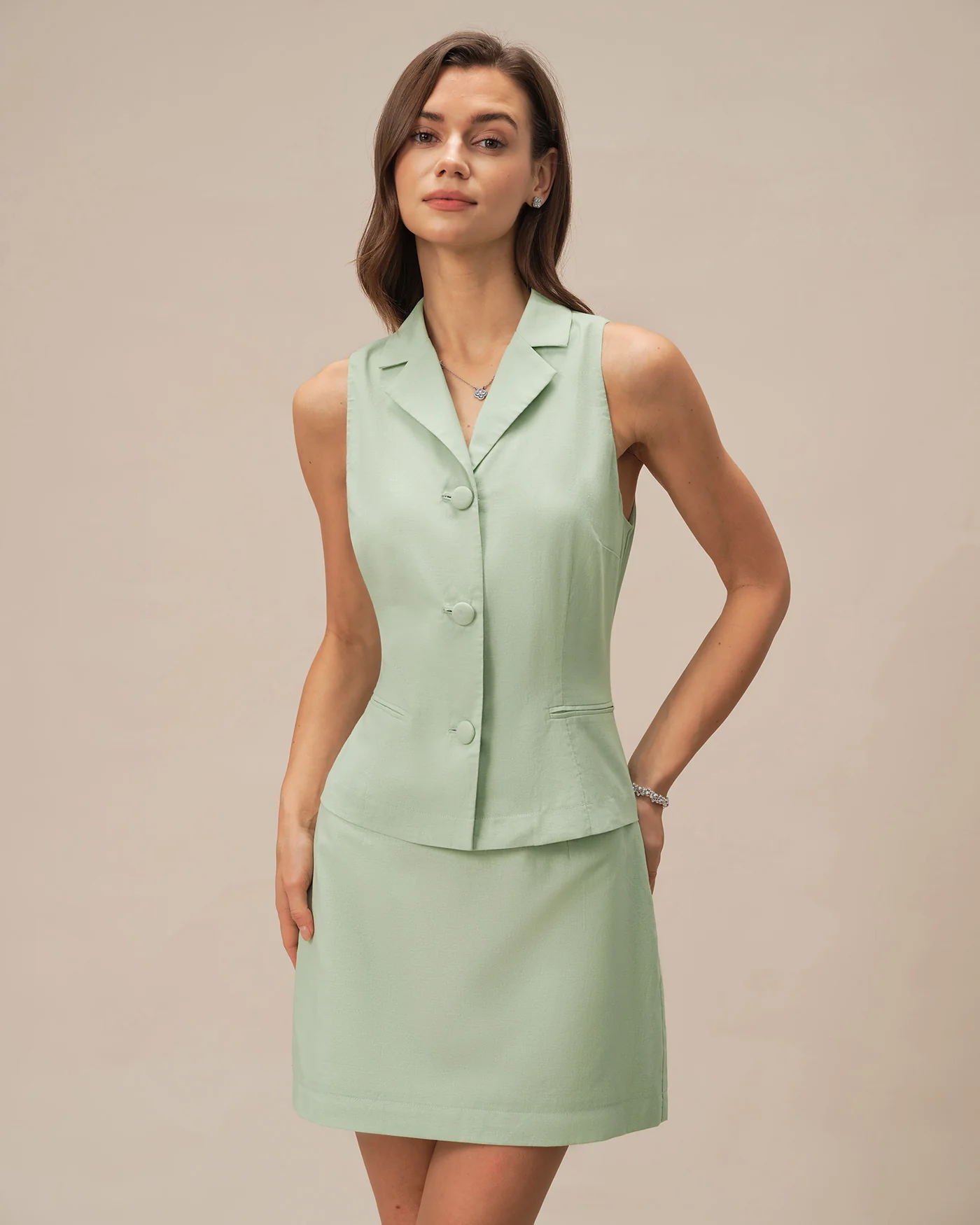 Green Solid A-Line Mini Skirt - Image 7