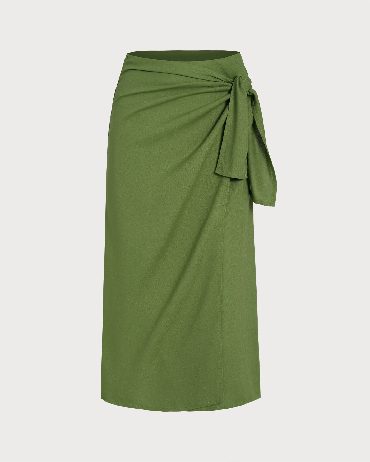 Green Solid Tie Midi Skirt - Image 4