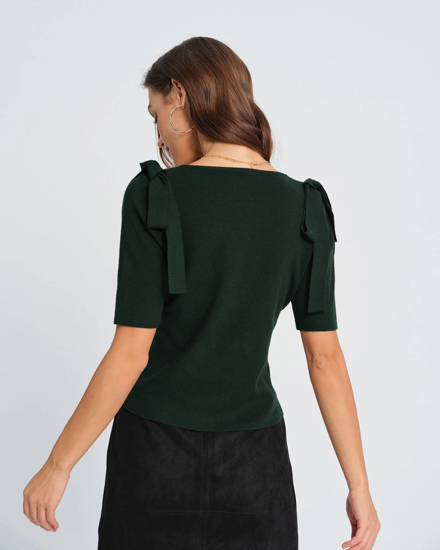 Green Square Neck Bowknot Knit Cardigan - Image 7