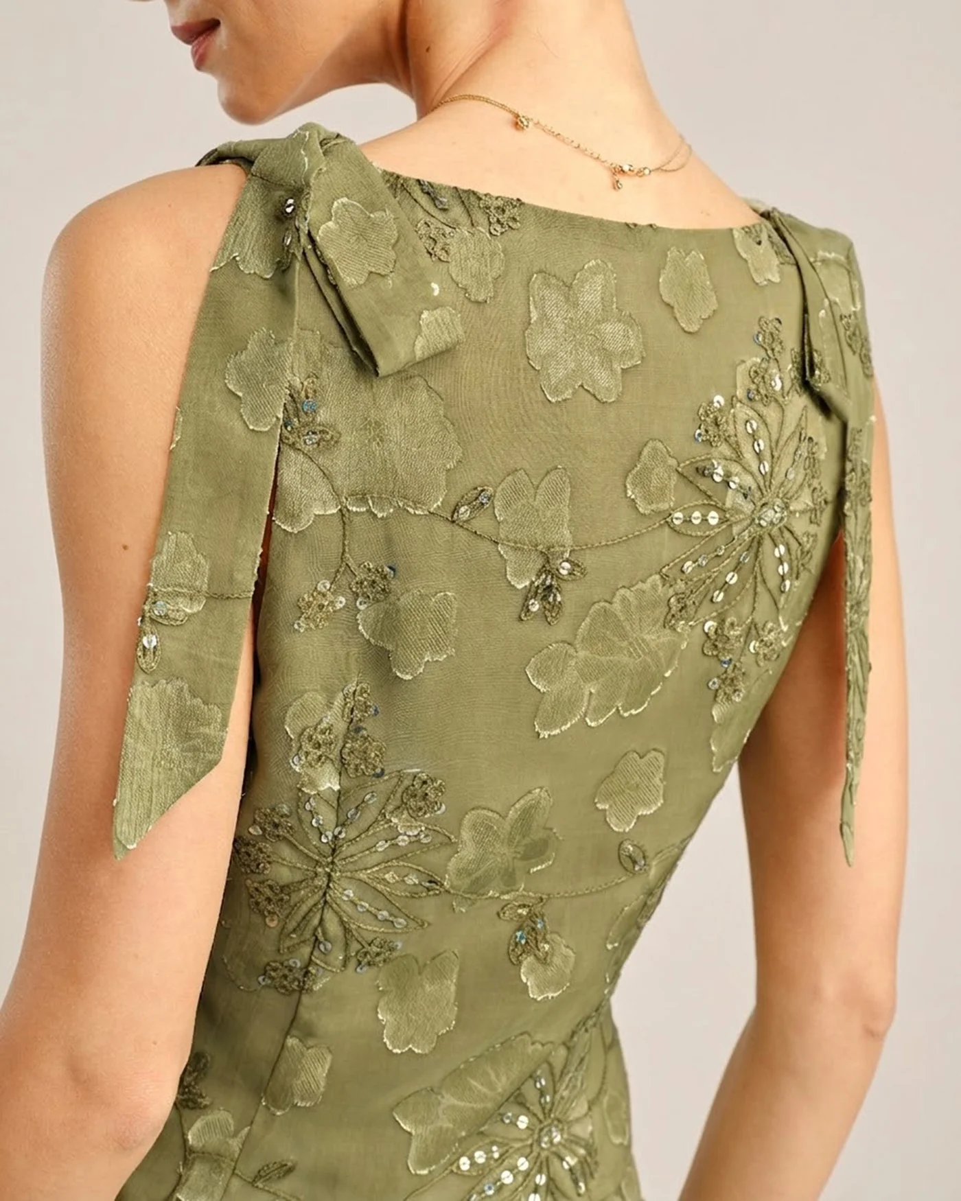 Green Square Neck Jacquard Tank Top - Image 3