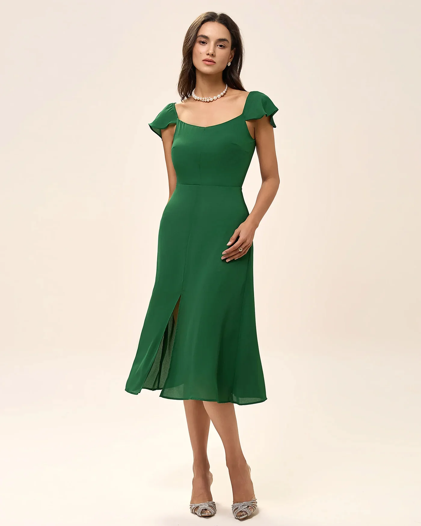 Green Square Neck Tunic Midi Dress - Image 2