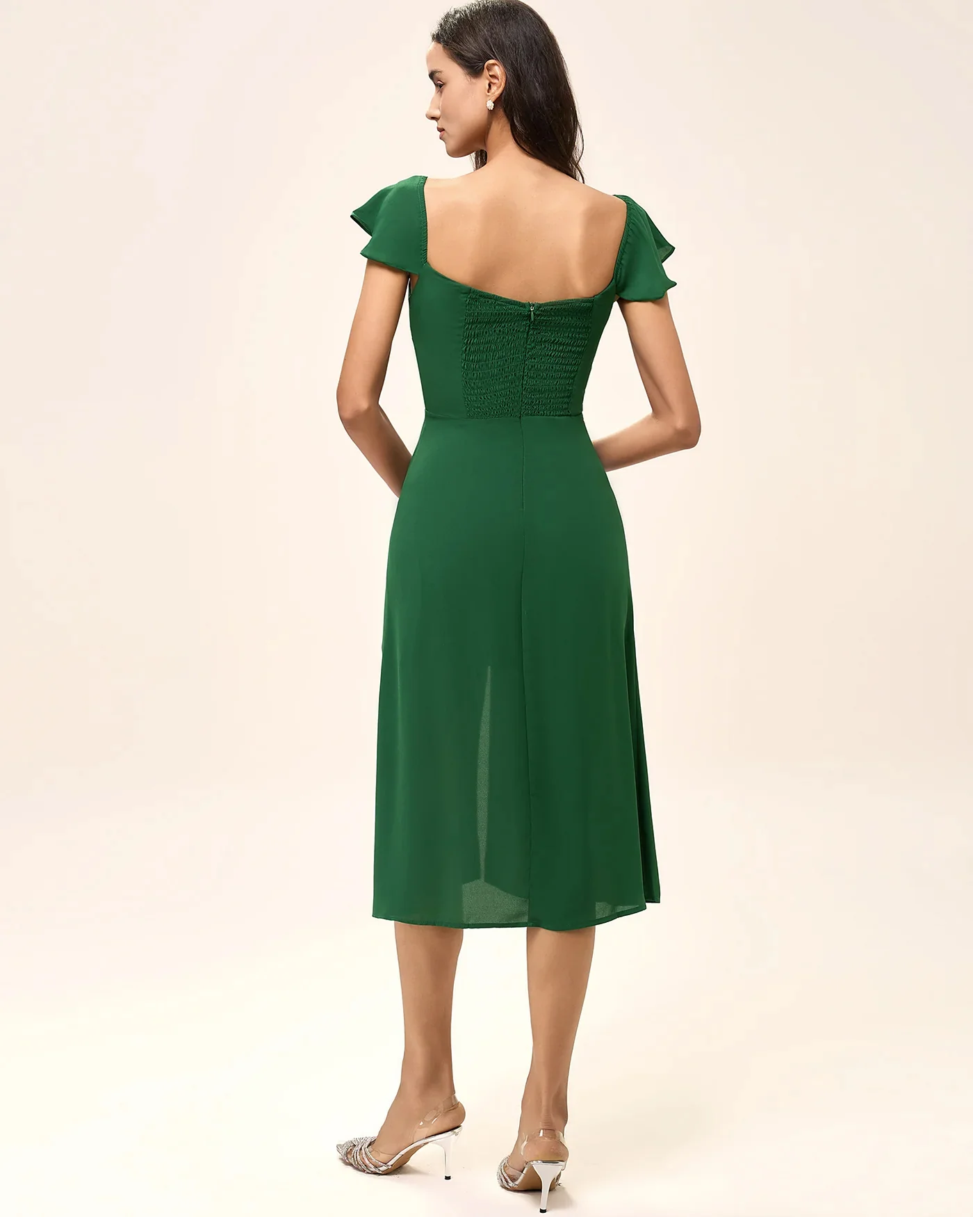 Green Square Neck Tunic Midi Dress - Image 5