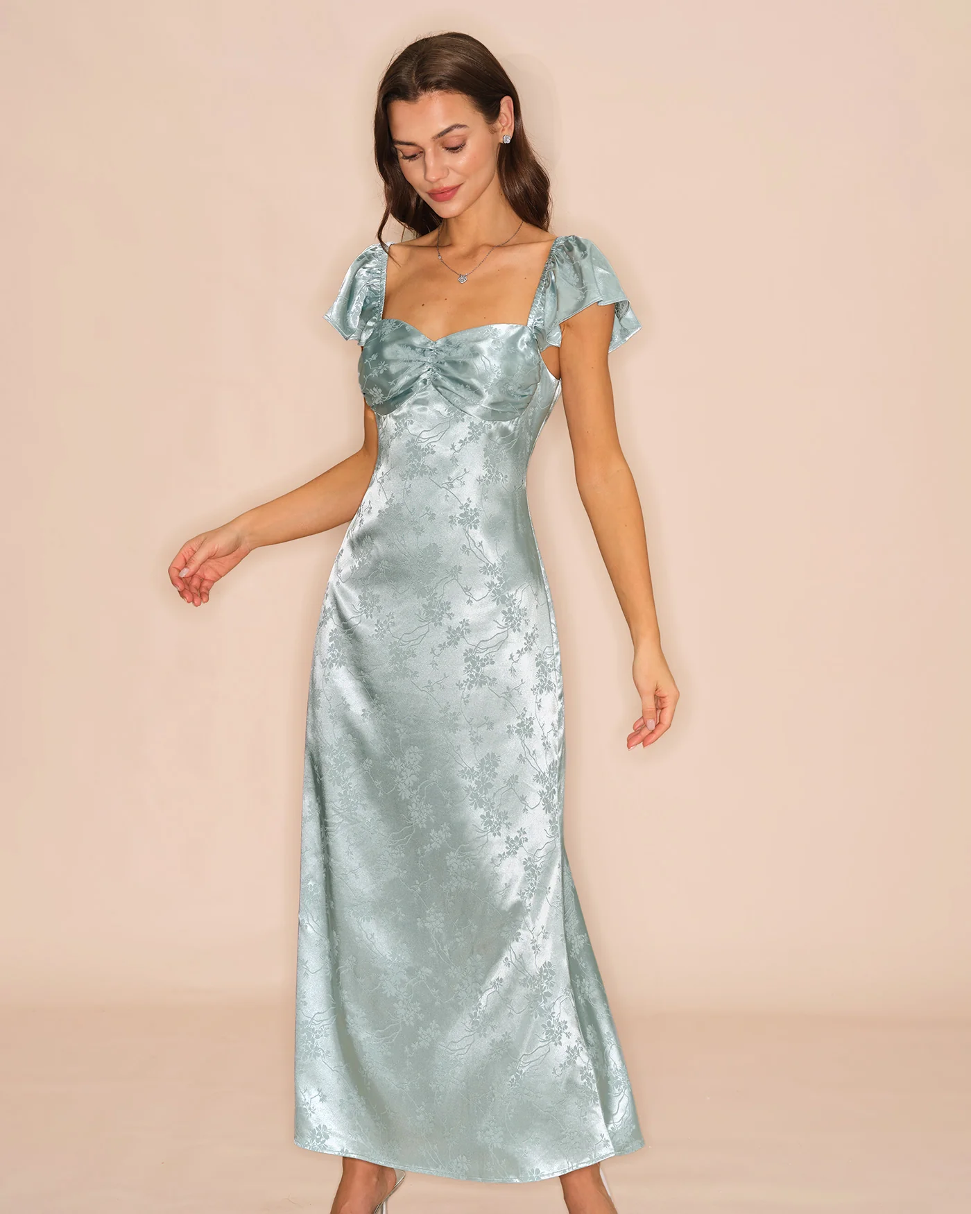 Green Sweetheart Neck Floral Maxi Dress - Image 3