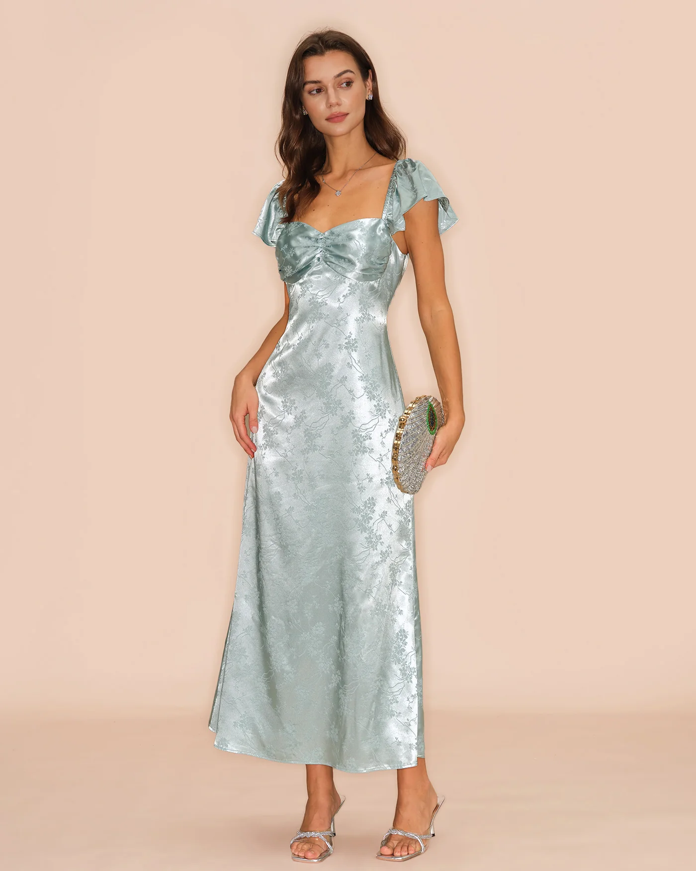 Green Sweetheart Neck Floral Maxi Dress - Image 4