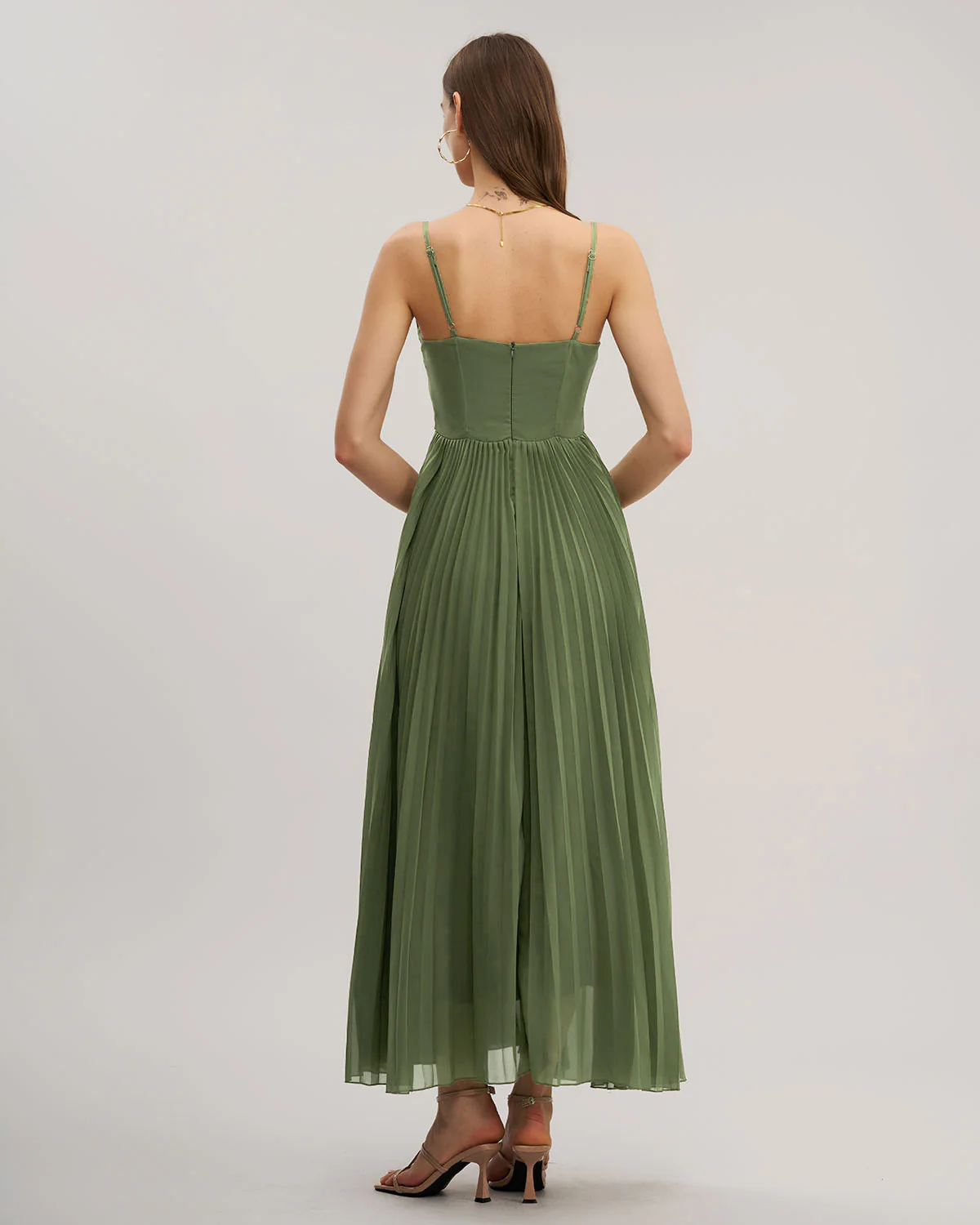 Green Sweetheart Neck Flowy Slip Maxi Dress - Image 5