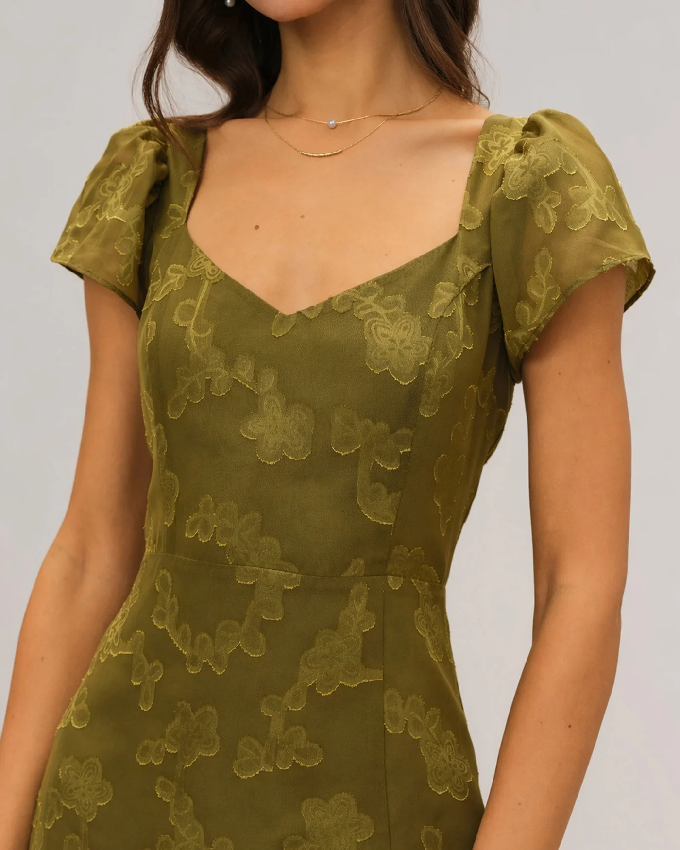 Green Sweetheart Neck Jacquard Maxi Dress - Image 2