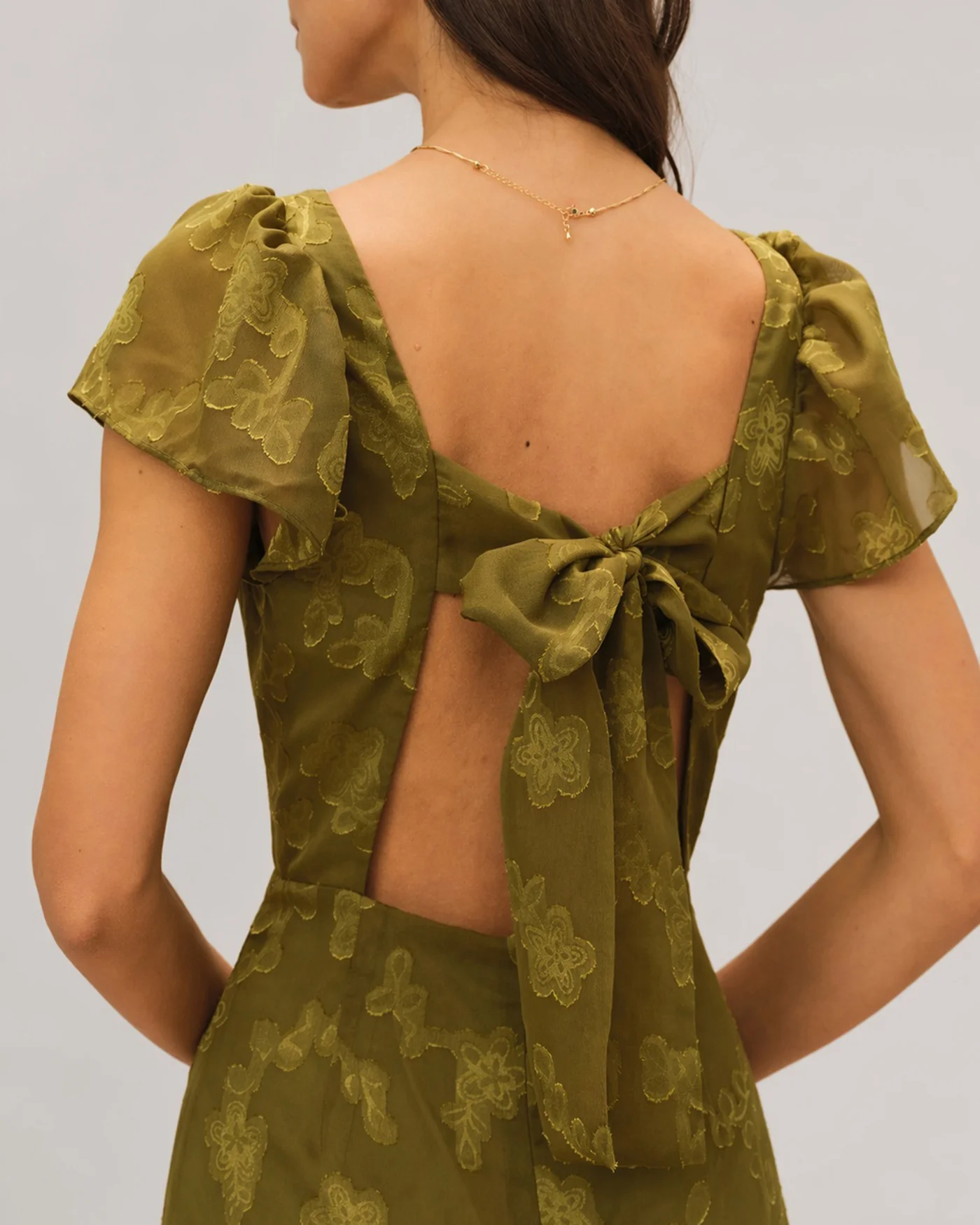 Green Sweetheart Neck Jacquard Maxi Dress - Image 3
