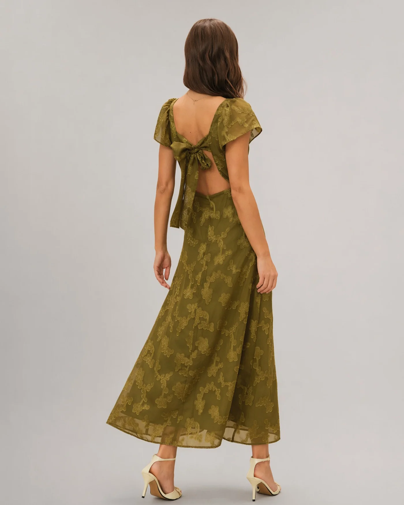 Green Sweetheart Neck Jacquard Maxi Dress - Image 5