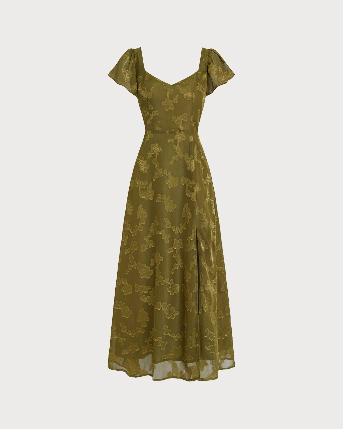 Green Sweetheart Neck Jacquard Maxi Dress - Image 7