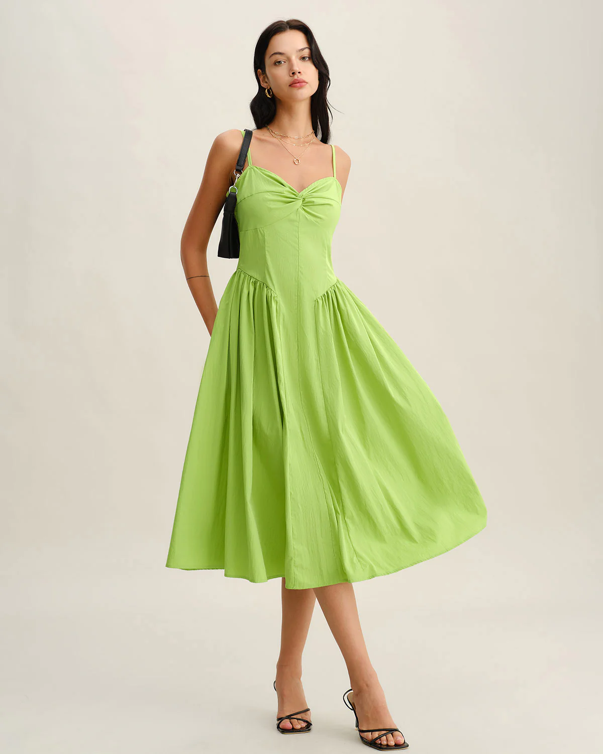 Green Sweetheart Neck Slip Midi Dress - Image 3
