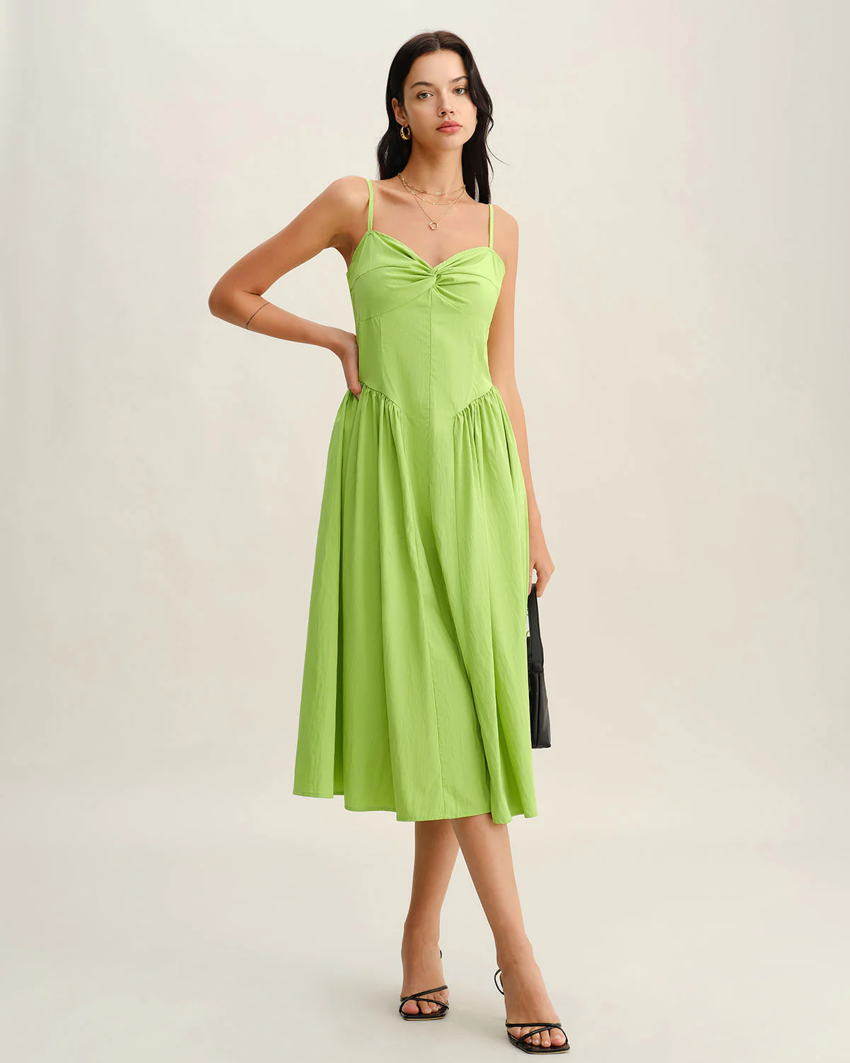 Green Sweetheart Neck Slip Midi Dress - Image 4