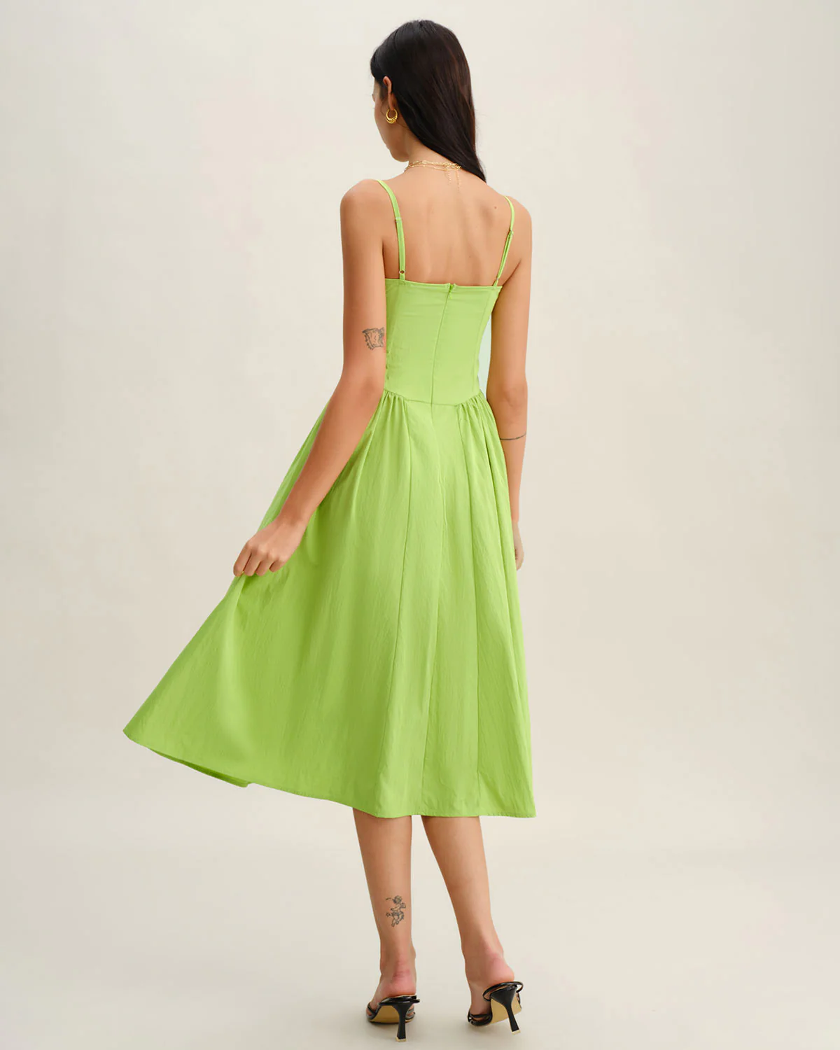 Green Sweetheart Neck Slip Midi Dress - Image 5