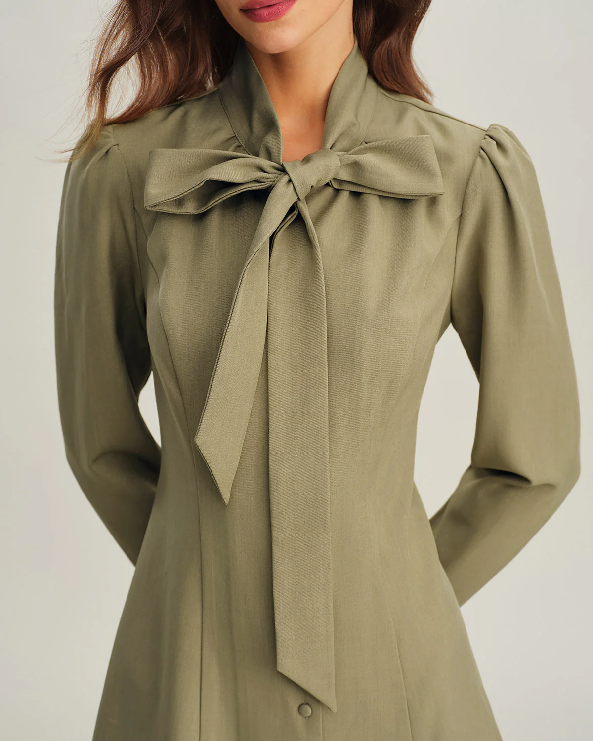 Green Tie Neck A-Line Mini Dress - Image 2