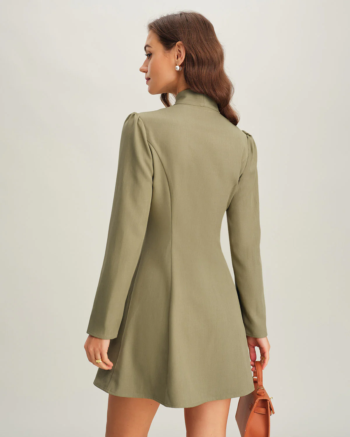 Green Tie Neck A-Line Mini Dress - Image 4