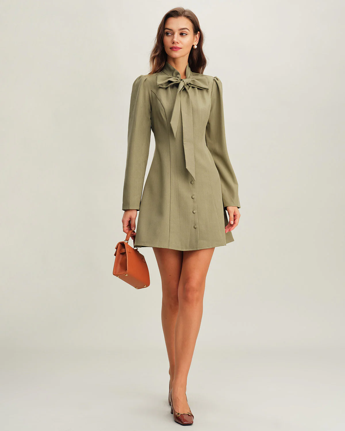 Green Tie Neck A-Line Mini Dress - Image 5