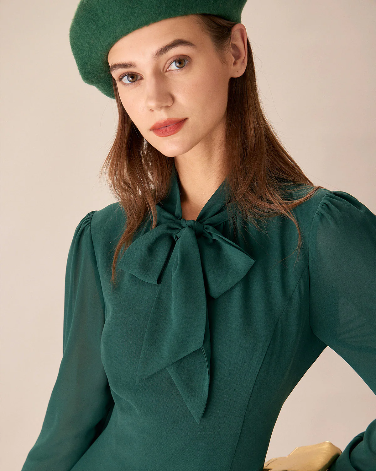 Green Tie Neck See-Through Mini Dress - Image 2