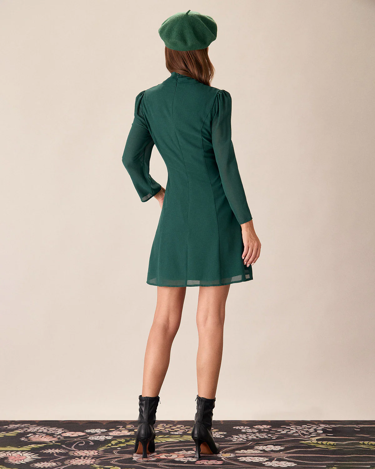 Green Tie Neck See-Through Mini Dress - Image 3