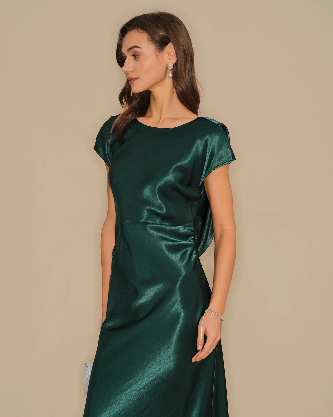 Green Tie Satin Maxi Dress - Image 3