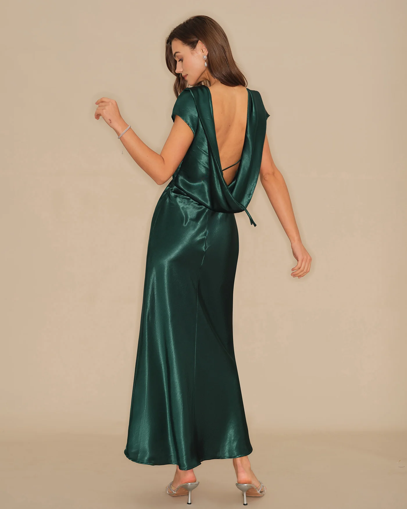 Green Tie Satin Maxi Dress - Image 4
