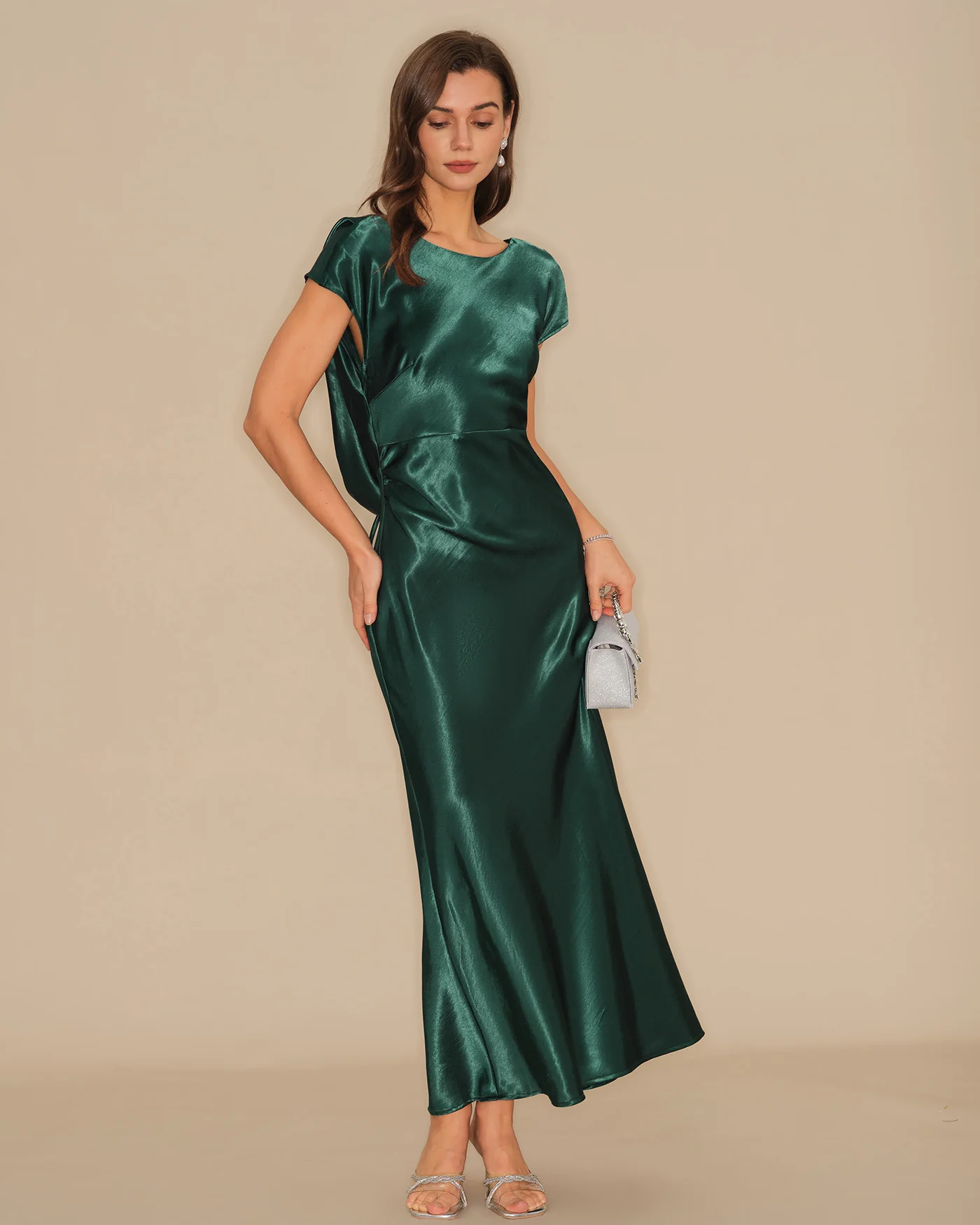 Green Tie Satin Maxi Dress - Image 5