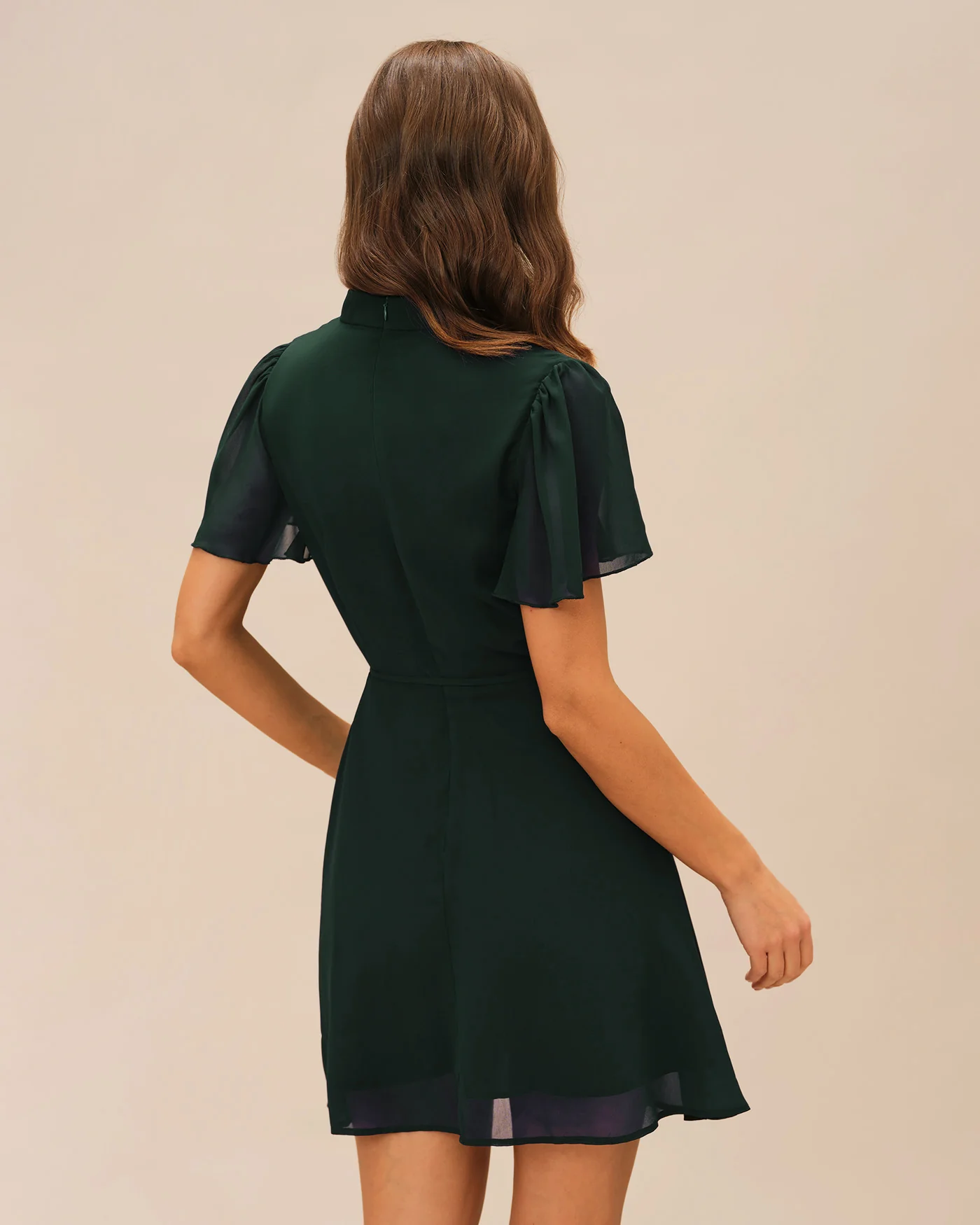 Green Turtle Butterfly Sleeve Mini Dress - Image 4