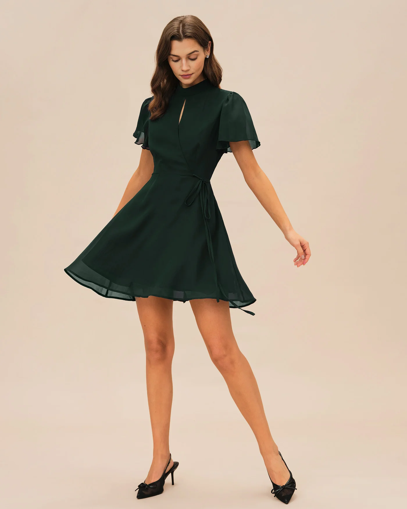 Green Turtle Butterfly Sleeve Mini Dress - Image 5