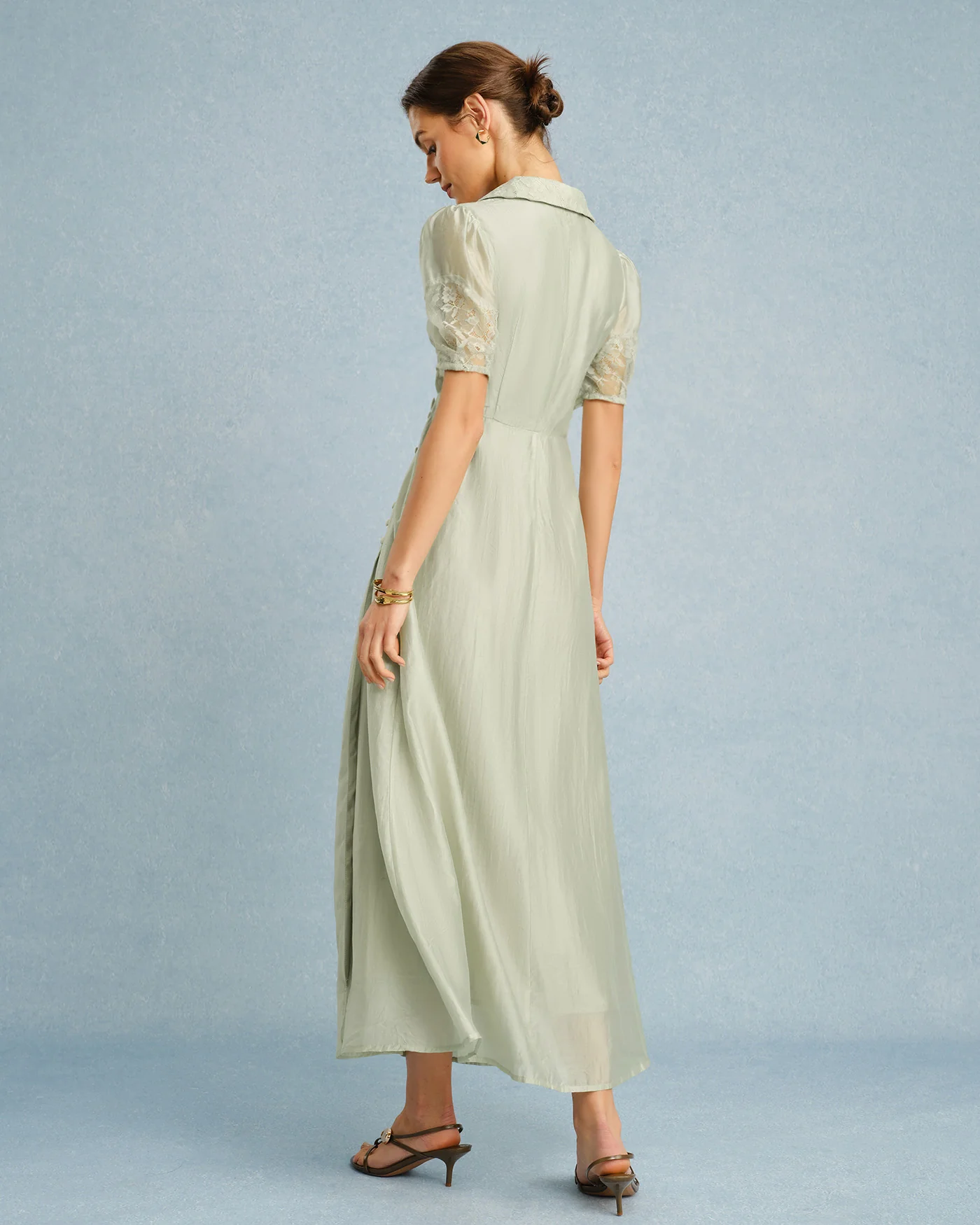 Green V Neck Button Maxi Dress - Image 8
