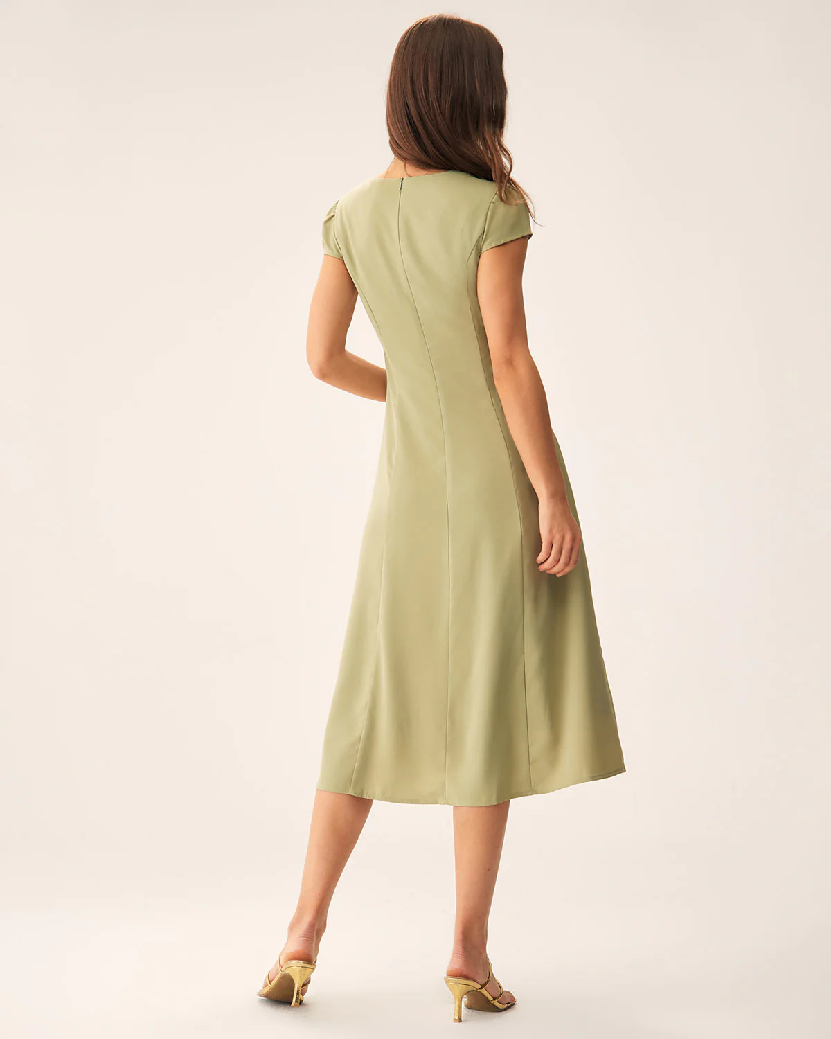 Green V-Neck Button Midi Dress - Image 5