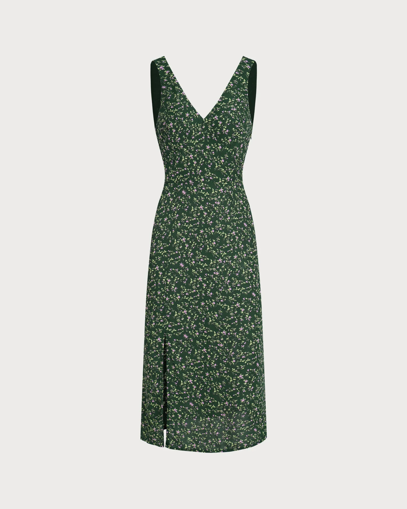 Green V Neck Floral Midi Dress - Image 8