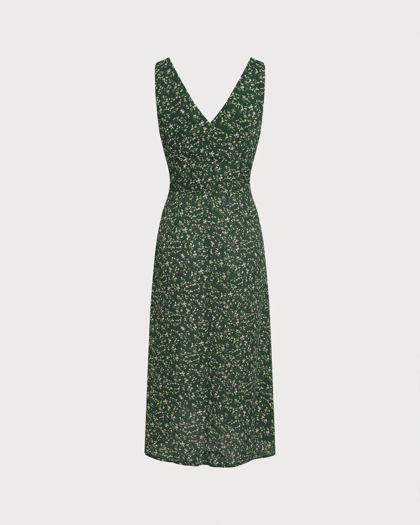 Green V Neck Floral Midi Dress - Image 9