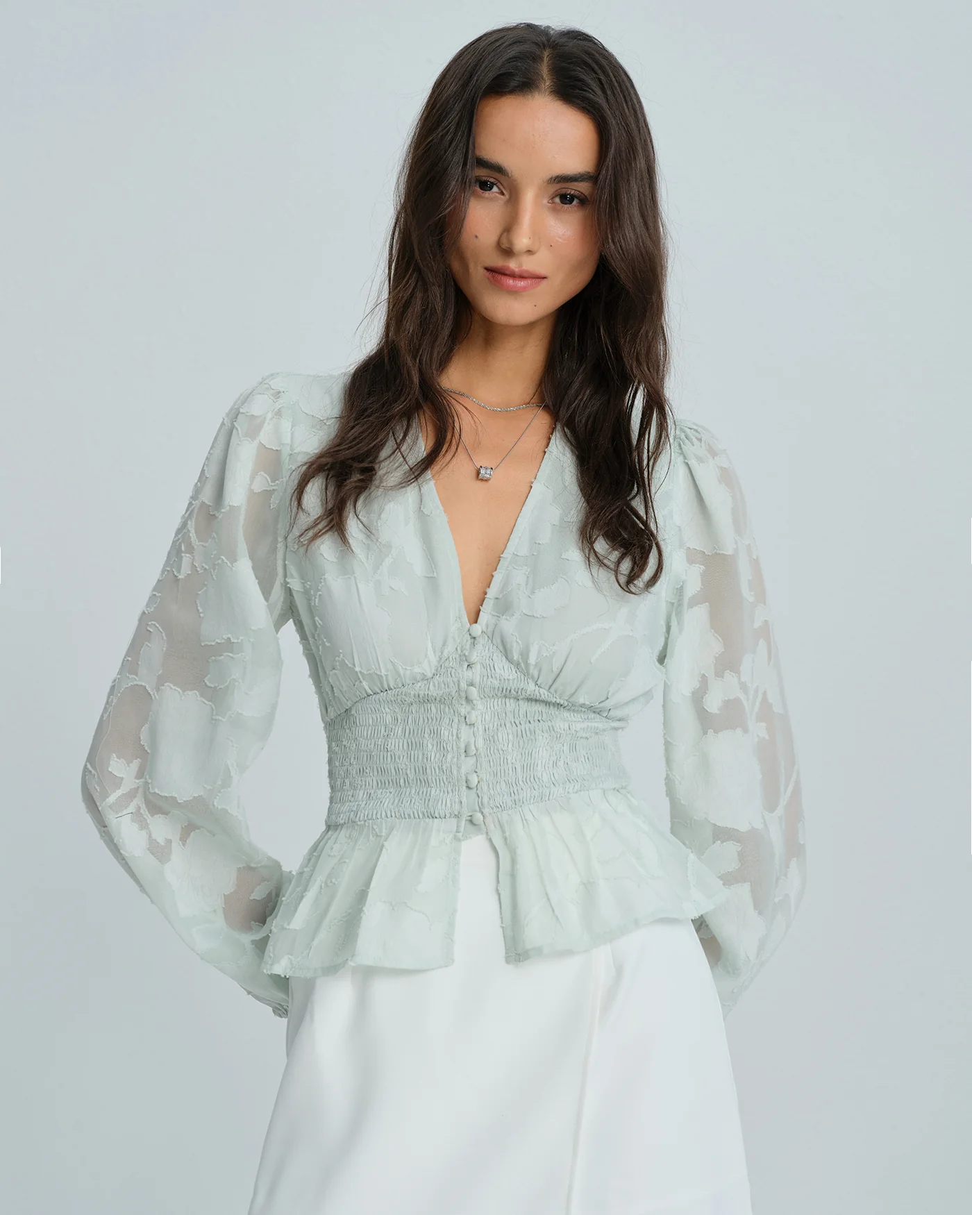 Green V Neck Floral Shirt - Image 5