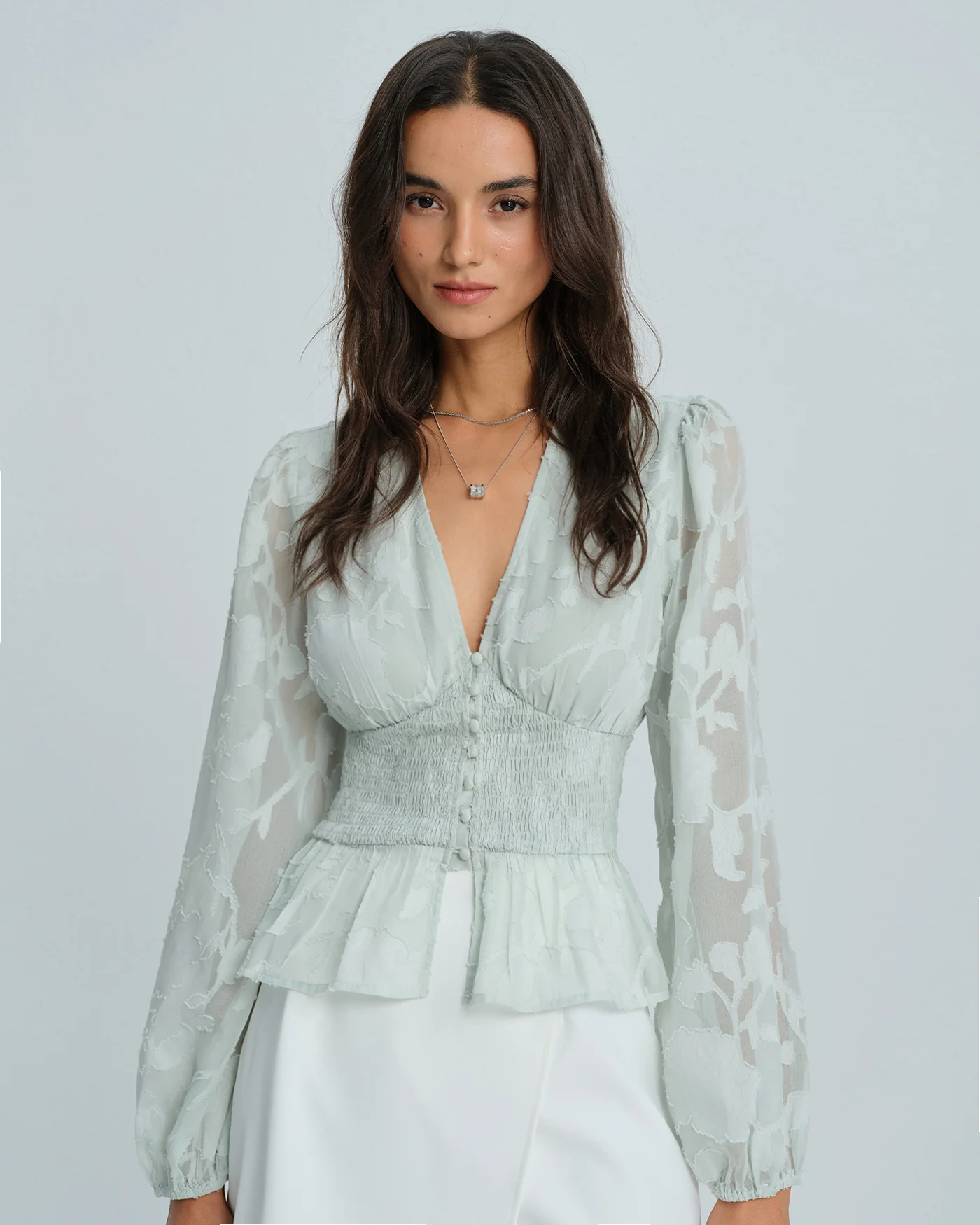 Green V Neck Floral Shirt - Image 6