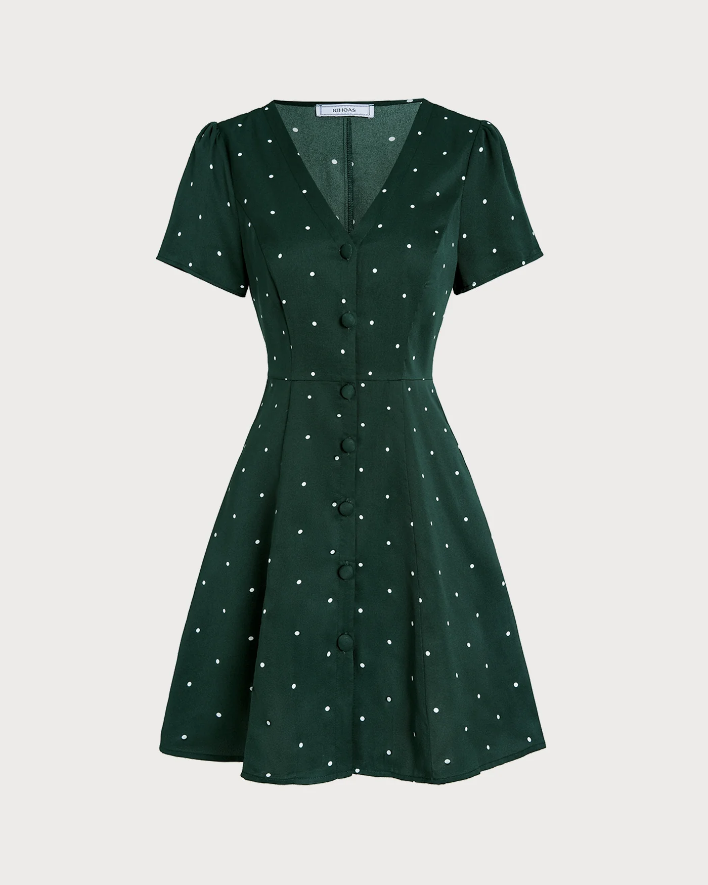 Green V Neck Polka Dot Mini Dress - Image 7
