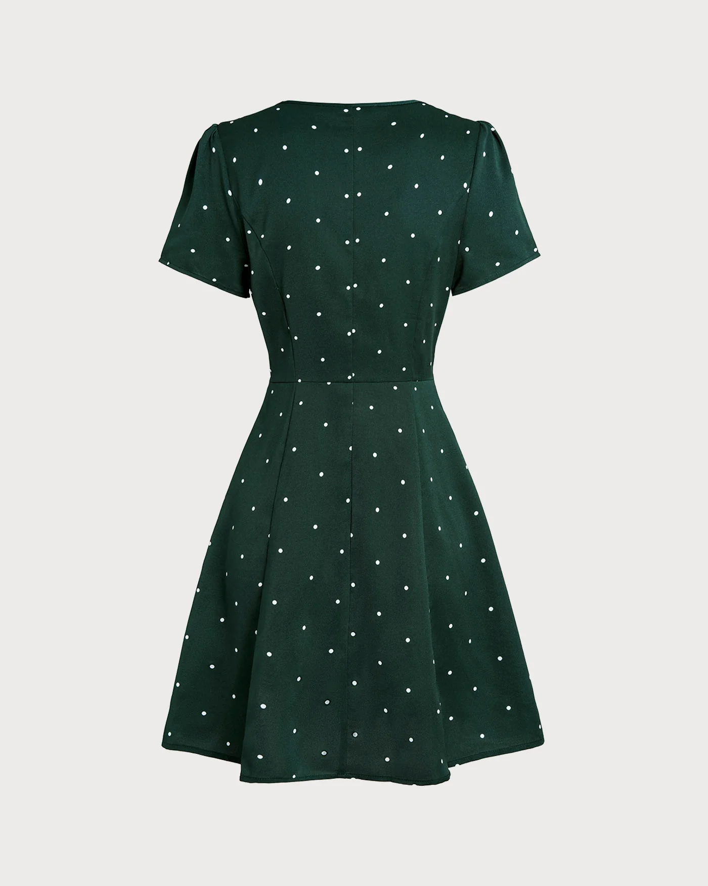 Green V Neck Polka Dot Mini Dress - Image 8