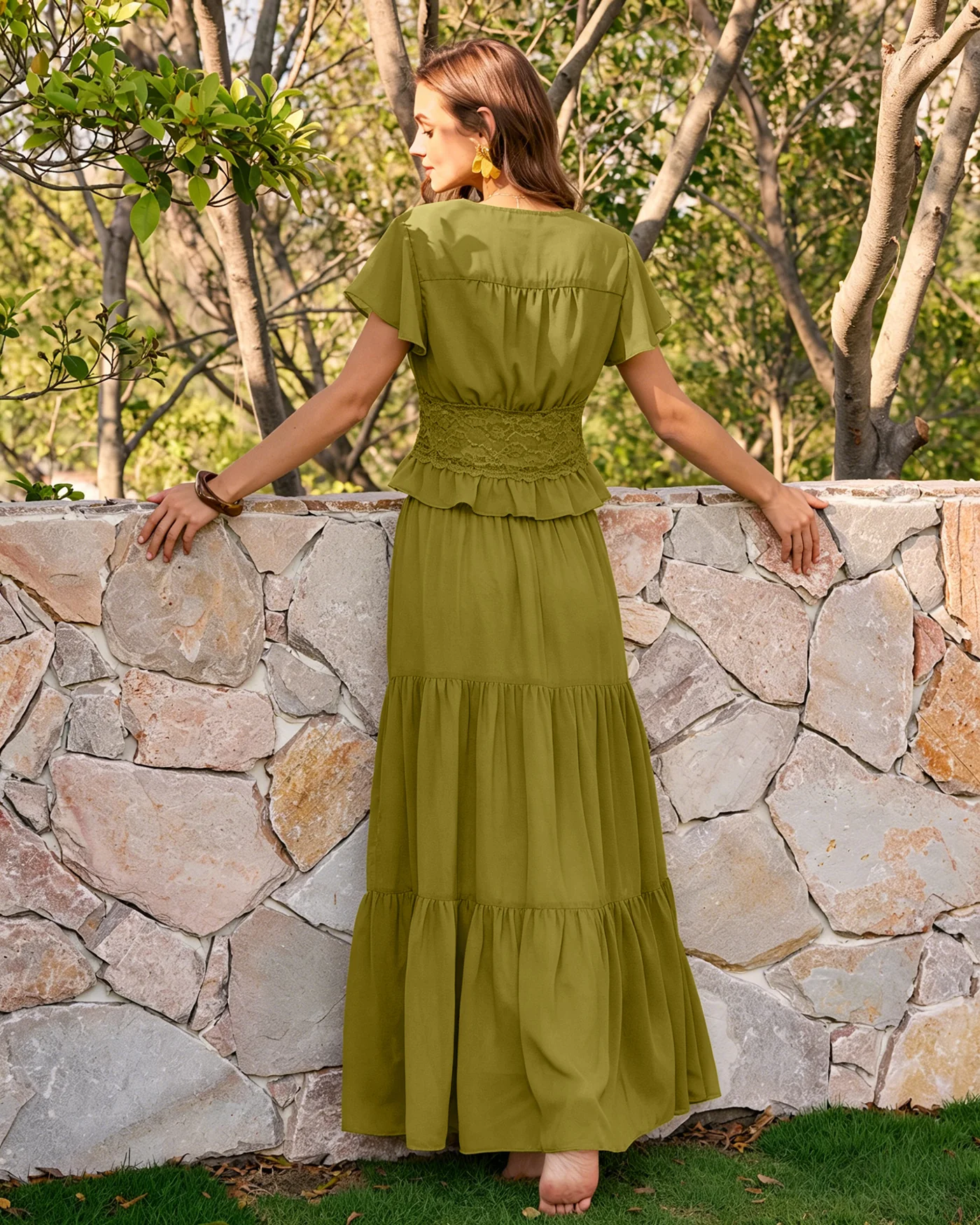 Green V Neck Ruched Blouse - Image 6