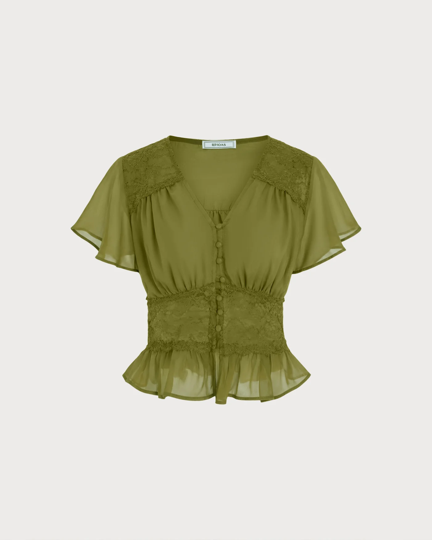 Green V Neck Ruched Blouse - Image 7