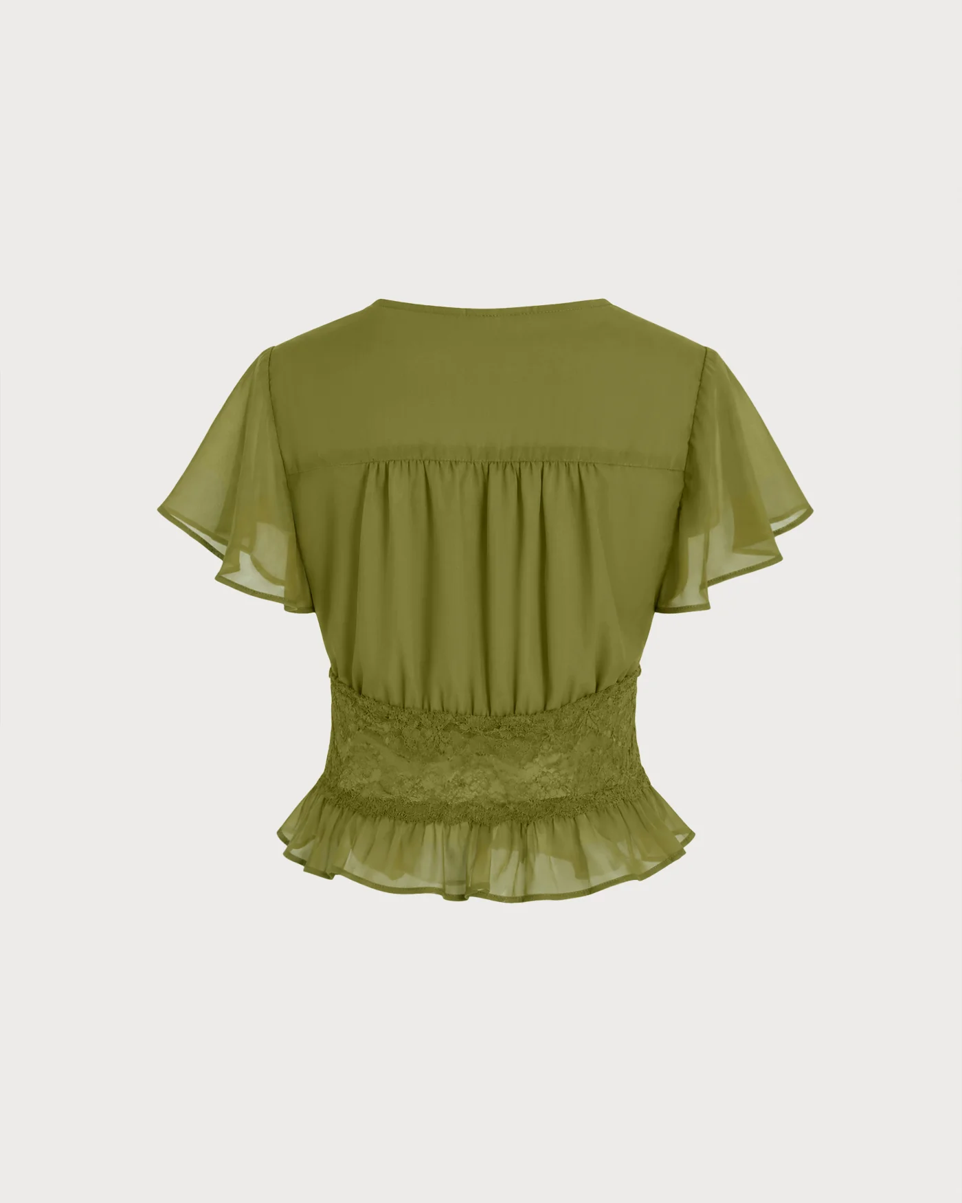 Green V Neck Ruched Blouse - Image 8