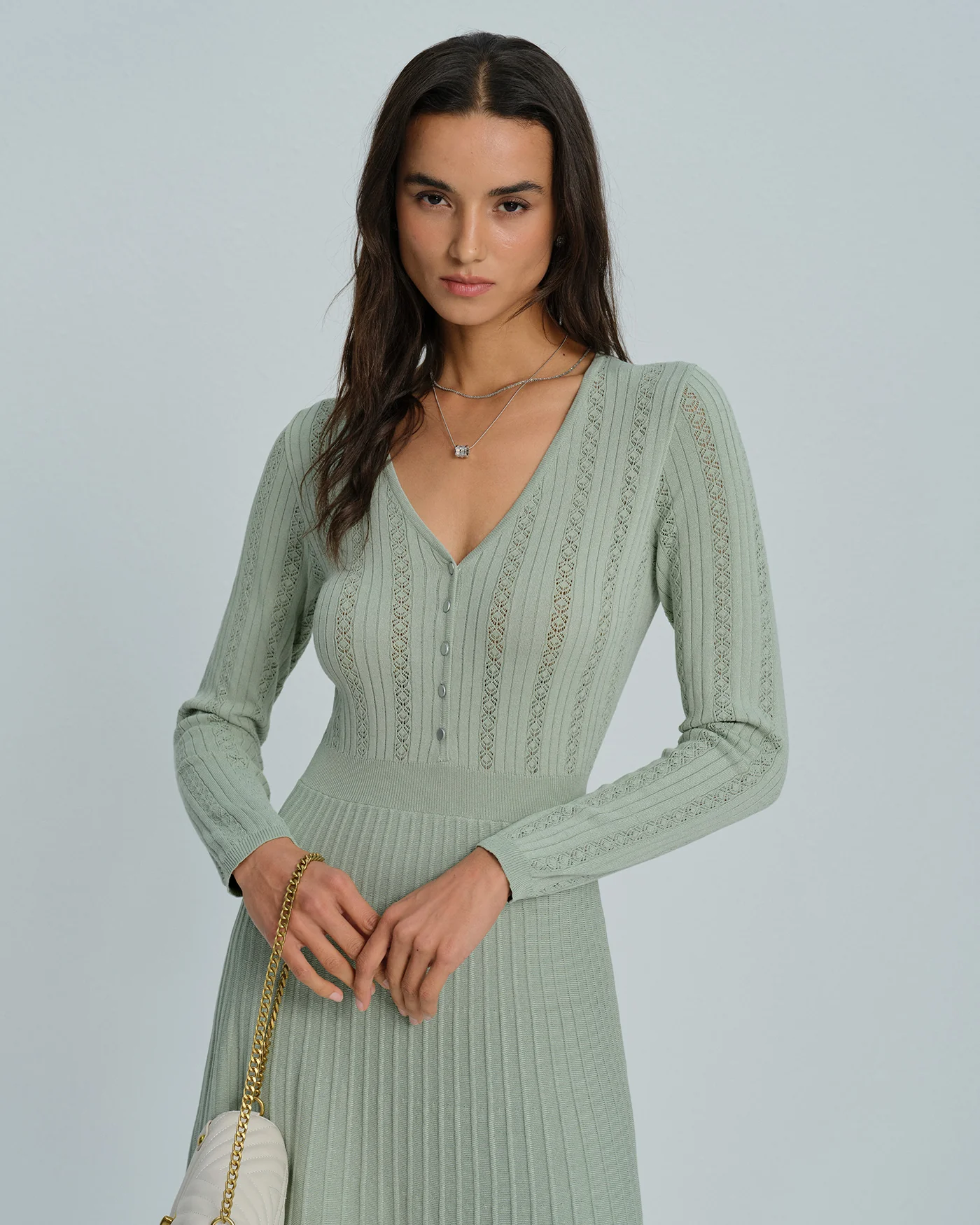 Green V Neck Viscose Sweater Dress - Image 2