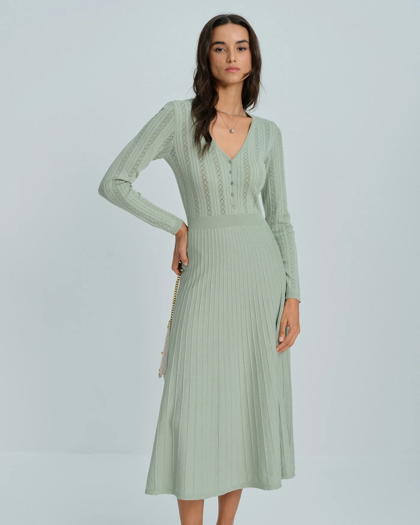 Green V Neck Viscose Sweater Dress - Image 3