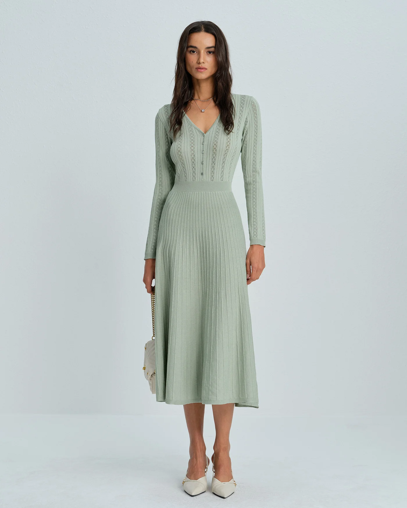 Green V Neck Viscose Sweater Dress - Image 4