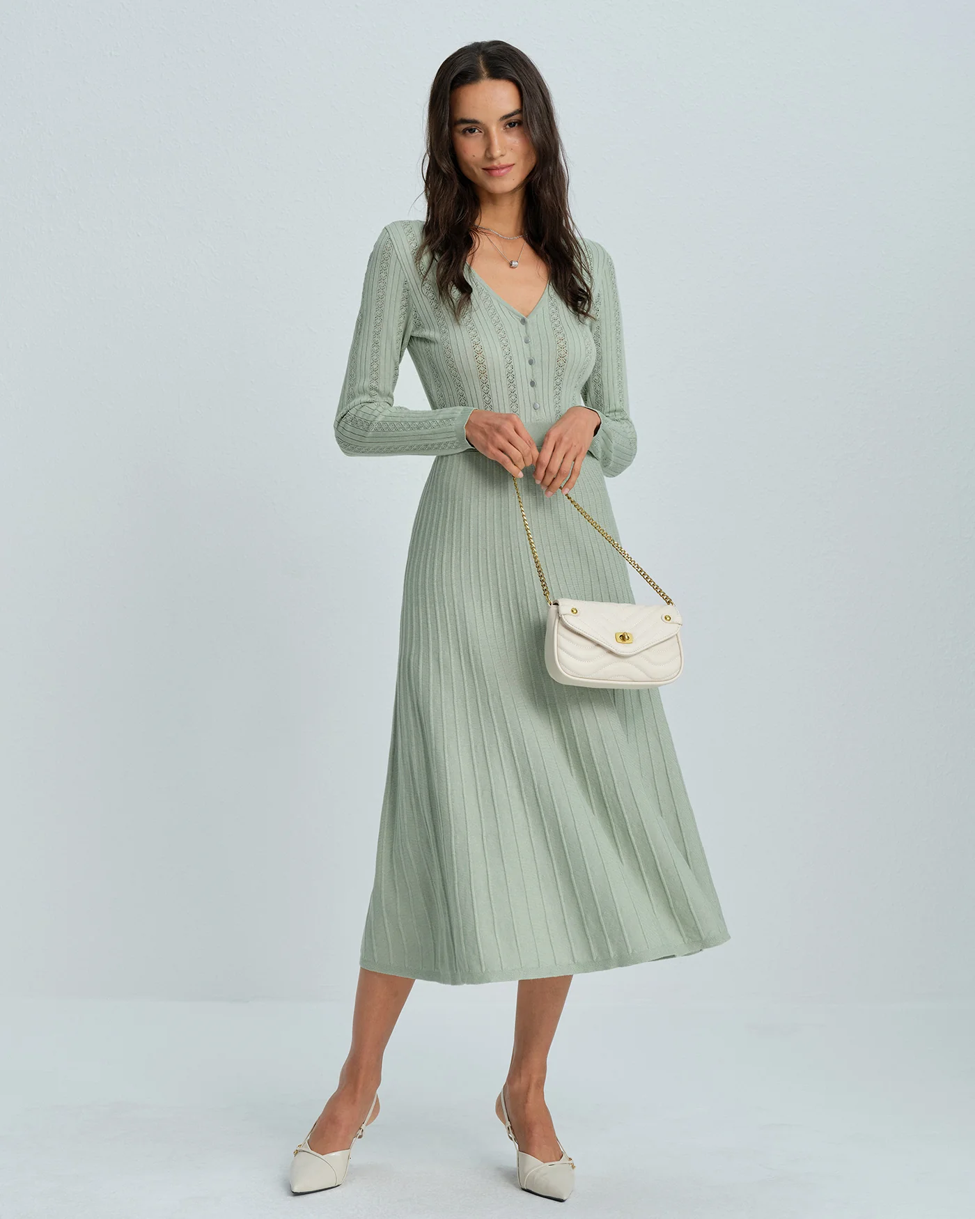 Green V Neck Viscose Sweater Dress - Image 5